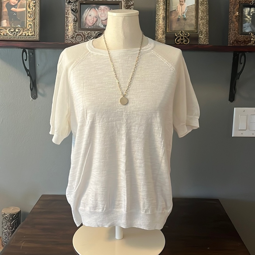 JCrew Factory size M white summer sweater with sheer sleeves